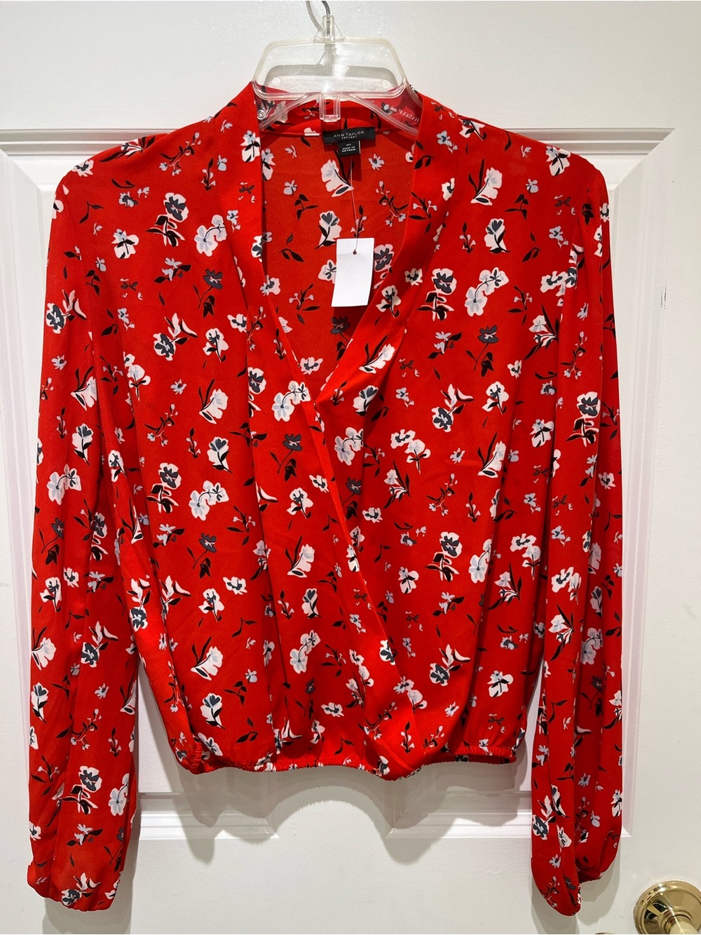 NWT Ann Taylor Red Floral Wrap-Style Blouse Size XS